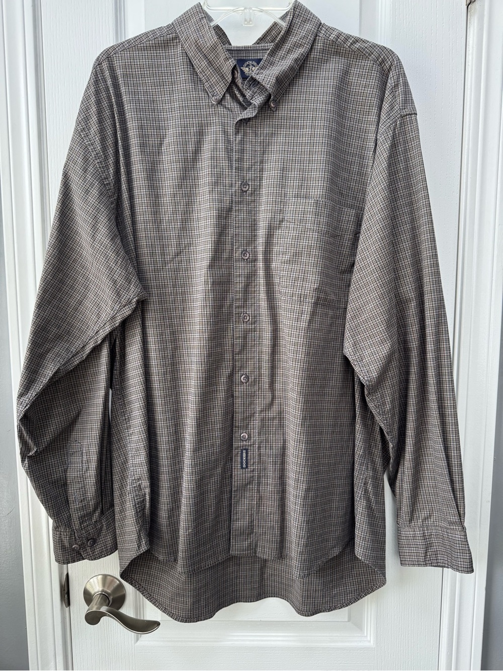 Dockers Men's Brown and Gray Micro-Plaid Button-Down Shirt